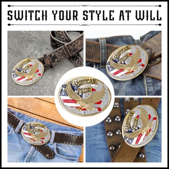 Western Cowboy Belt Buckle American Flag and Eagle main image 7